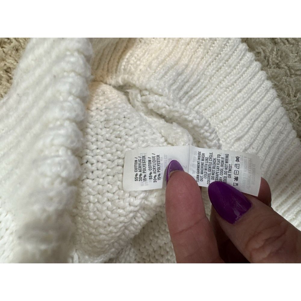 Aerie Women's Oversized Mock Neck Chunky Knit Sweater Cotton Blend Ivory Size SP - Picture 7 of 7